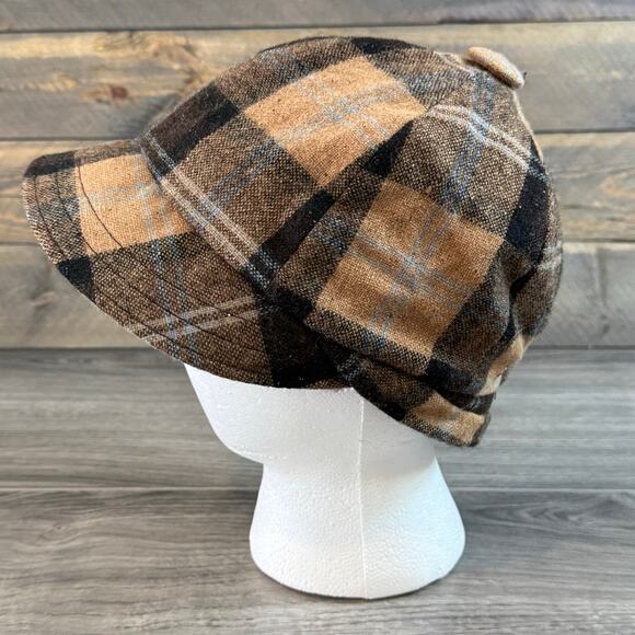 Pistil 6-Panel Newsboy Hat Wool Blend Plaid Preppy Heart Lining Logo Neutral - Picture 1 of 15